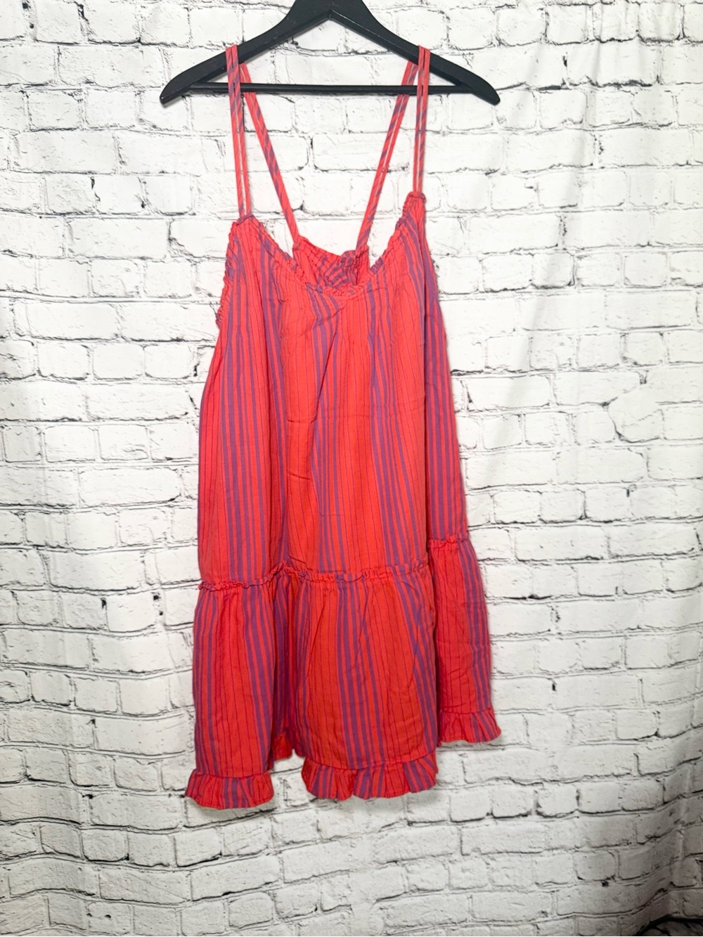 Striped Red-Pink Tiered Sundress. Size XXL